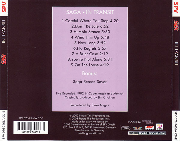 Saga - In Transit | Steamhammer (SPV 076-7466A CD-E) - 2