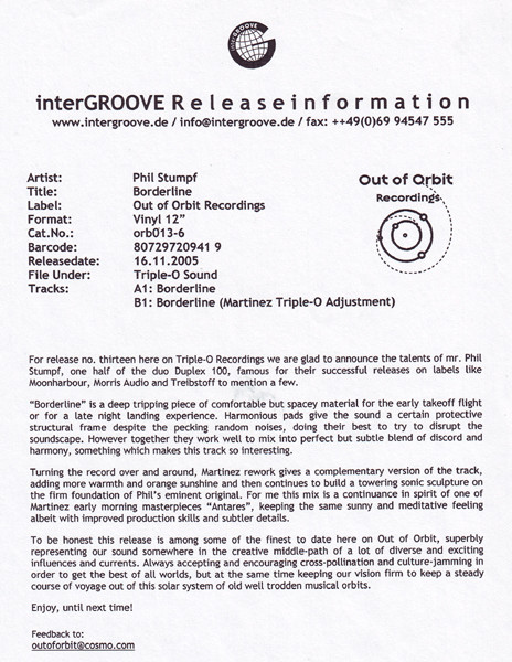 Phil Stumpf - Borderline | Out Of Orbit Recordings (orb013-6)