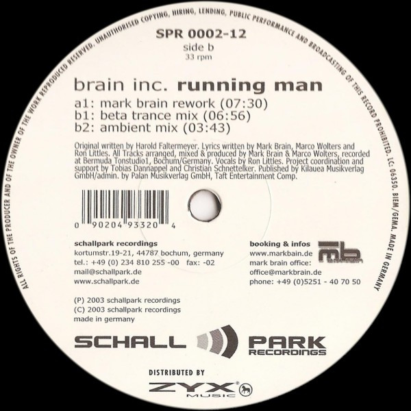 Brain Inc. - Running Man | Schallpark Recordings (SPR 0002-12)