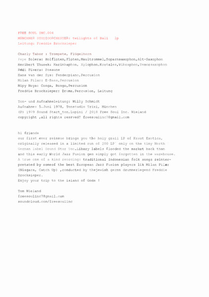 Münchener Studioorchester - Twilights Of Bali | Free Soul Inc. (FREESOULINC004) - 3