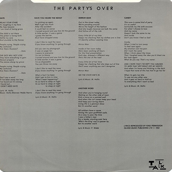 Talk Talk - The Party's Over | EMI (EMC 3413) - 6 Talk Talk - The Party's Over | EMI (EMC 3413) - 6