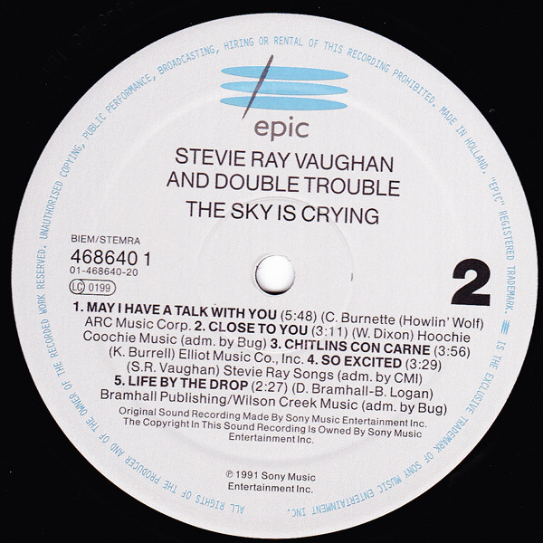 Stevie Ray Vaughan & Double Trouble - The Sky Is Crying | Epic (EPC 468640 1) - 3