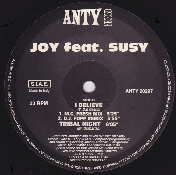 Joy feat. Susy Dal Gesso - All Night Long / I Believe | Anty Record (ANTY 20297) - 2