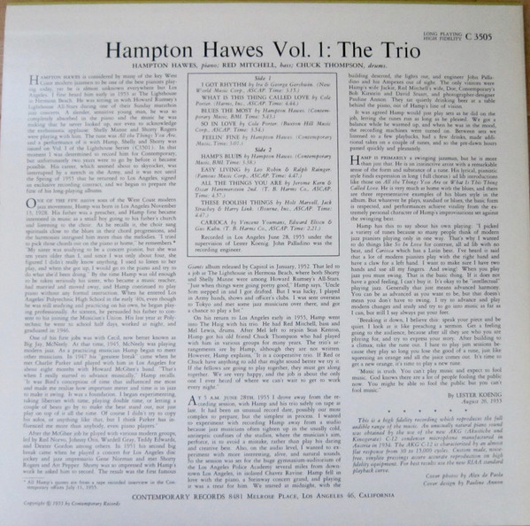 Hampton Hawes Trio - Hampton Hawes Trio, Vol. 1 | Contemporary Records (VIJ-306) - 2