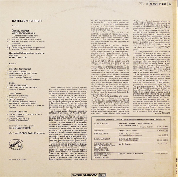Kathleen Ferrier - Gustav Mahler - Wiener Philharmoniker , Bruno Walter , Gerald Moore - Kindertotenlieder Et Diverses Mélodies | La Voix De Son Maître (2 C 061-01209 M) - 2 Kathleen Ferrier - Gustav Mahler - Wiener Philharmoniker , Bruno Walter , Gerald Moore - Kindertotenlieder Et Diverses Mélodies | La Voix De Son Maître (2 C 061-01209 M) - 2