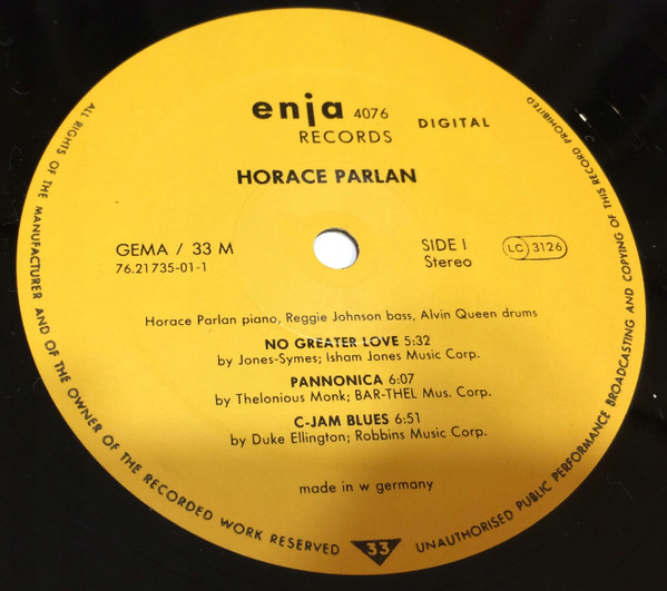 Horace Parlan Trio - Pannonica | Enja Records (enja 4076) - 3