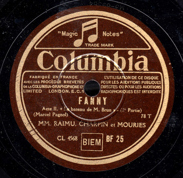 Raimu , Fernand Charpin , Auguste Mouriès - Fanny | Columbia (BF 25) - 2