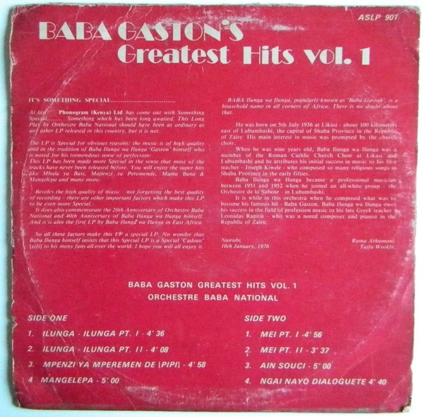 Baba Gaston & Orchestre Baba National - Greatest Hits Vol. 1 - Ilunga Wa Ilunga | ASL (ASLP 901) - 2