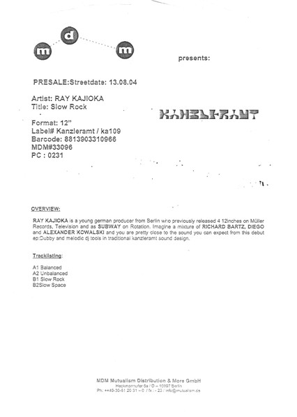 Ray Kajioka - Slow Rock | Kanzleramt (KA109)