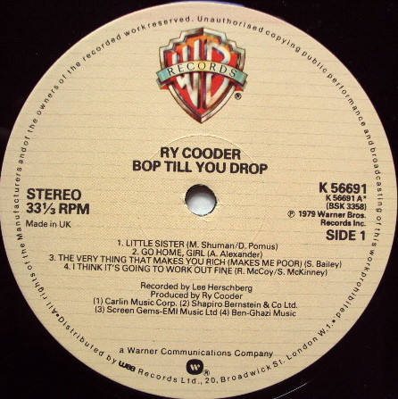 Ry Cooder - Bop Till You Drop | Warner Bros. Records (K56691) - 2
