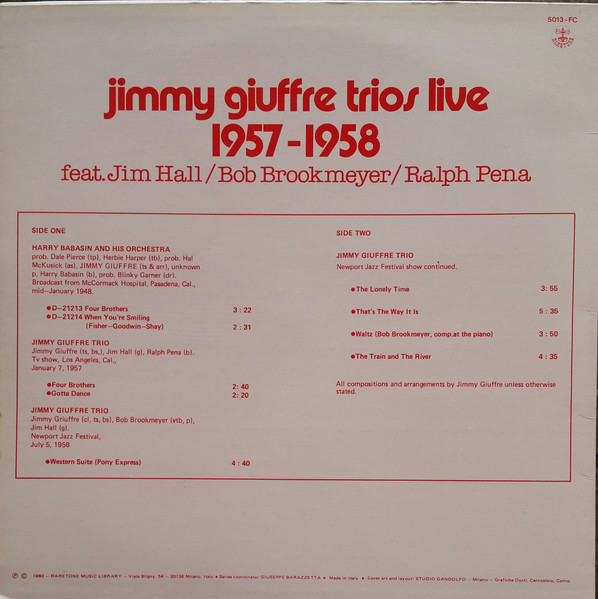 The Jimmy Giuffre Trio Feat. Jim Hall / Bob Brookmeyer / Ralph Peña - Jimmy Giuffre Trios Live 1957-1958 | Raretone (5013-FC) - 2