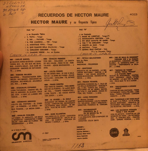 Héctor Mauré - Recuerdos De | Coleccion Musical (XLD 39409) - 2