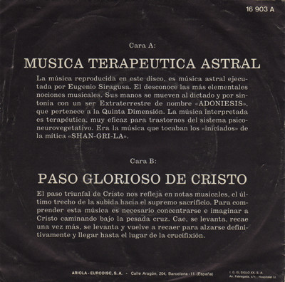 Eugenio Siragusa - Musica Astral | Ariola (16 903 A)