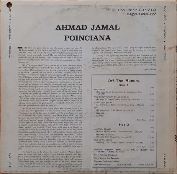 Ahmad Jamal - Poinciana | Cadet (LPS-719 ; #12531 XCSV-121261) - 2