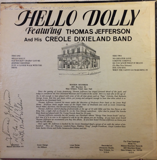 Thomas Jefferson And His Creole Jazz Band - Hello Dolly | Maison Bourbon Records (MB-9)