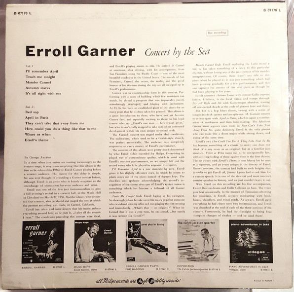 Erroll Garner - Concert By The Sea | Philips (B 07170 L) - 2