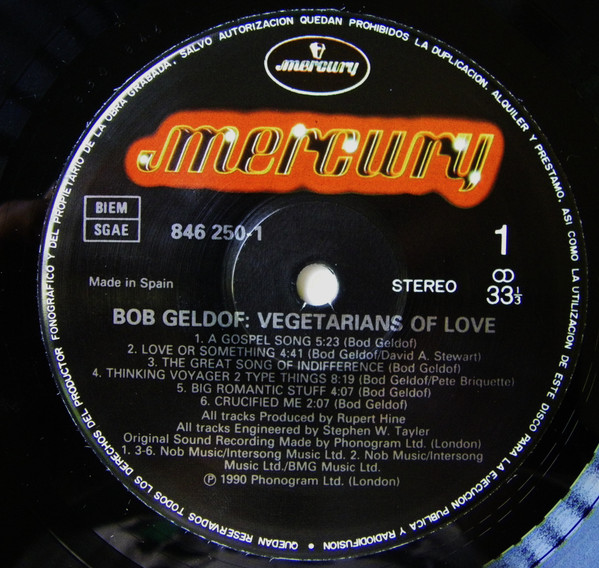 Bob Geldof - The Vegetarians Of Love | Phonogram (846 250-1) - 3