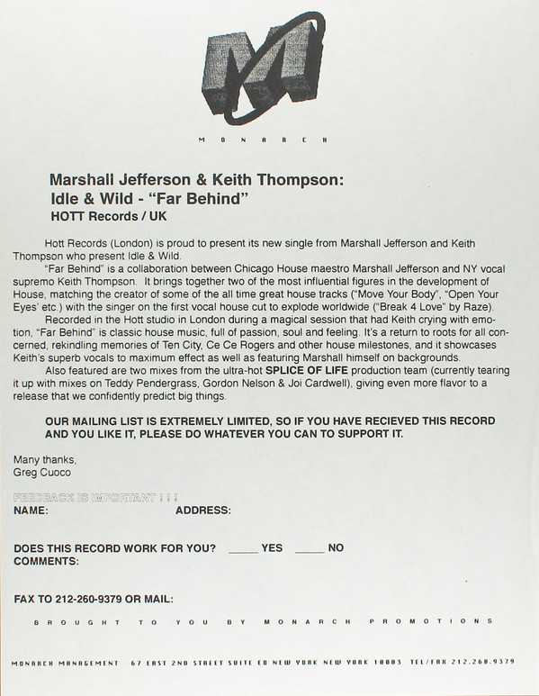 Marshall Jefferson & Keith Thompson & Idle + Wild - Far Behind | Hott Records (SHV12015) - 5 Marshall Jefferson & Keith Thompson & Idle + Wild - Far Behind | Hott Records (SHV12015) - 5