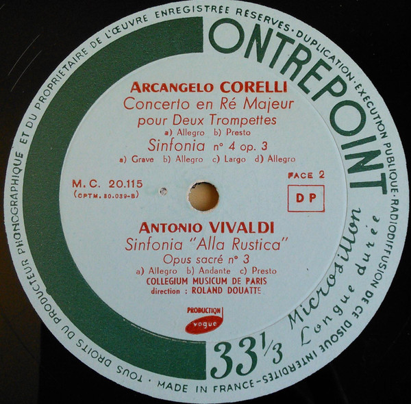 Antonio Vivaldi / Arcangelo Corelli , Collegium Musicum De Paris - Concerto Pour Deux Trompettes | Contrepoint (MC. 20.115) - 4