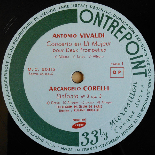 Antonio Vivaldi / Arcangelo Corelli , Collegium Musicum De Paris - Concerto Pour Deux Trompettes | Contrepoint (MC. 20.115) - 3