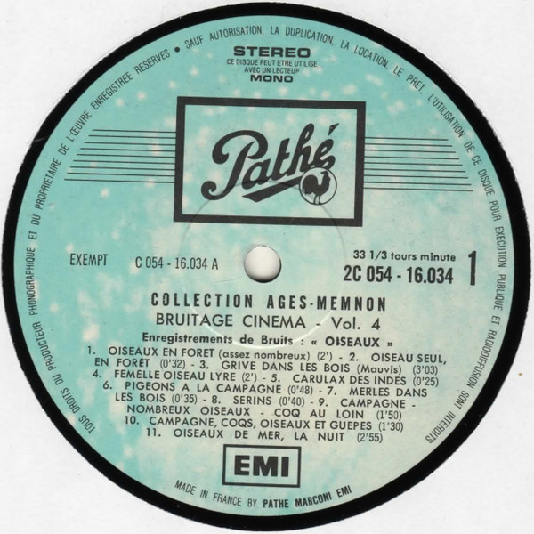 No Artist - Bruitage Cinéma Volume 4: Oiseaux, Cloches | Pathé (2C 054-16034) - 2