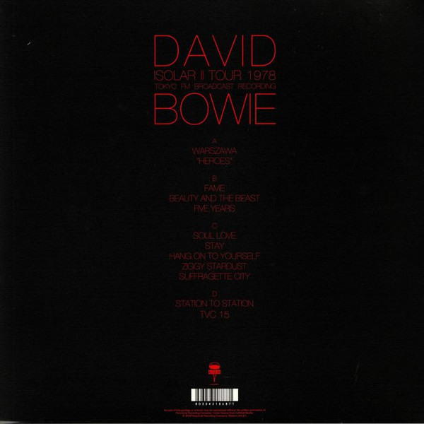 David Bowie - Isolar II Tour 1978 Tokyo FM Broadcast Recording | Parachute Recording Company (PARA260LP) - 4