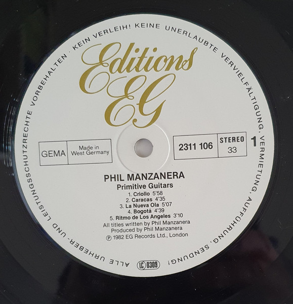 Phil Manzanera - Primitive Guitars | Editions EG (2311 106) - 3