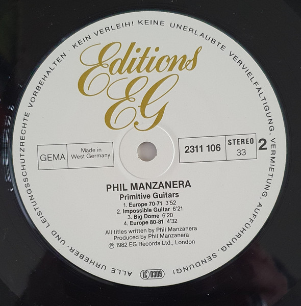 Phil Manzanera - Primitive Guitars | Editions EG (2311 106) - 4