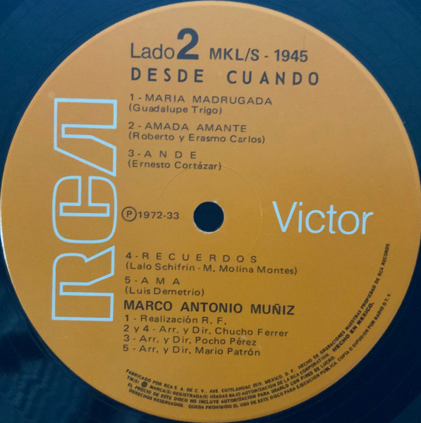Marco Antonio Muñiz - Desde Cuando | RCA Victor (MKL/S-1945) - 3