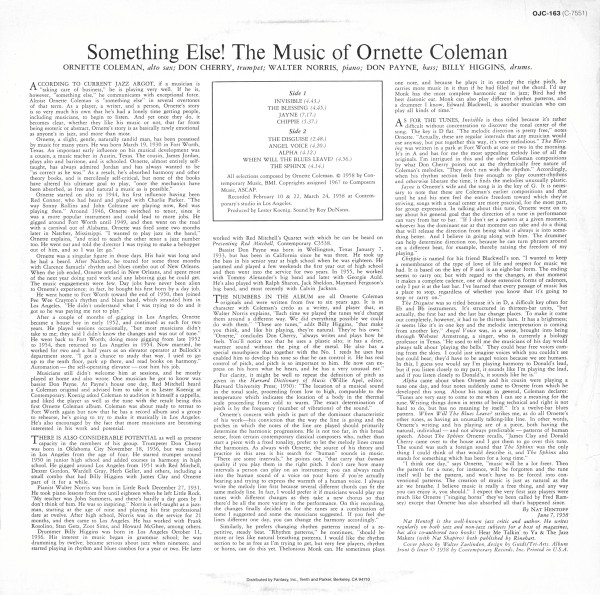 Ornette Coleman - Something Else!!!! | Original Jazz Classics (OJC-163) - 2