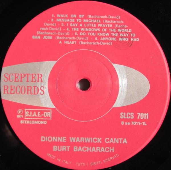Dionne Warwick - Dionne Warwick Canta Burt Bacharach | Scepter Records (SLCS 7011) - 2