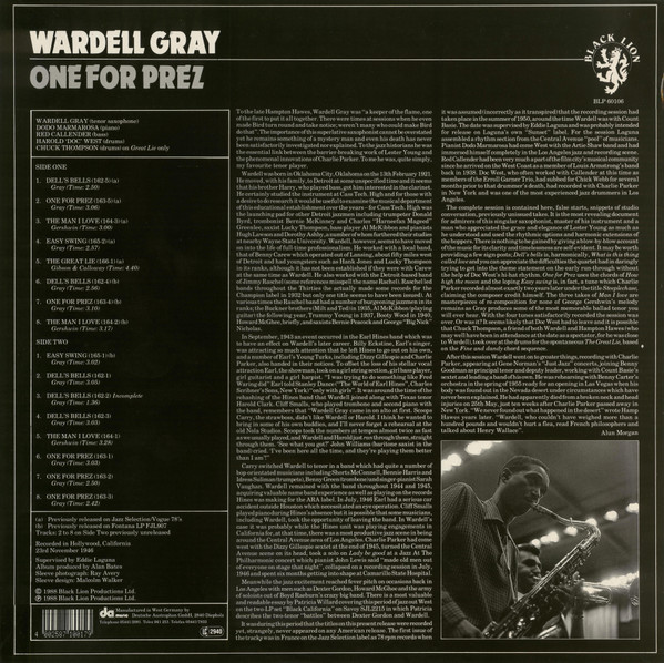 Wardell Gray - One For Prez | Black Lion Records (BLP 60106) - 2