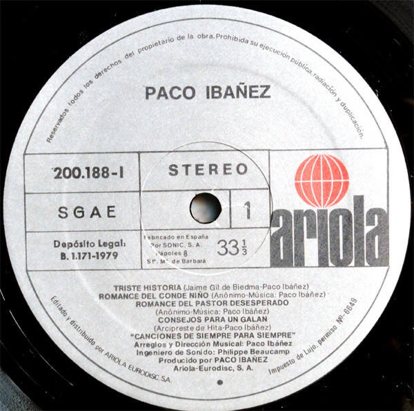 Paco Ibañez - A Flor De Tiempo | Ariola (200188-I) - 3