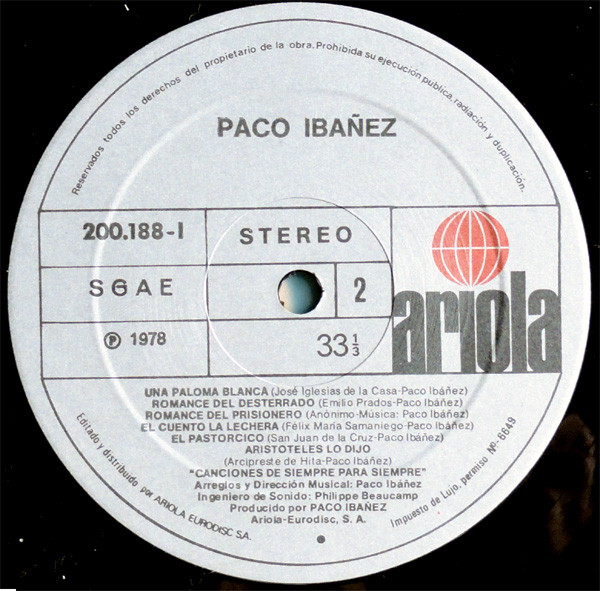 Paco Ibañez - A Flor De Tiempo | Ariola (200188-I) - 4