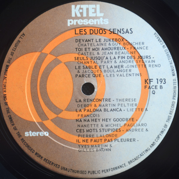 Various - 20 Chansons / Les Duos Sensas... [Vinyl] | K-Tel (KF-193) - 4