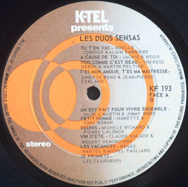 Various - 20 Chansons / Les Duos Sensas... [Vinyl] | K-Tel (KF-193) - 3