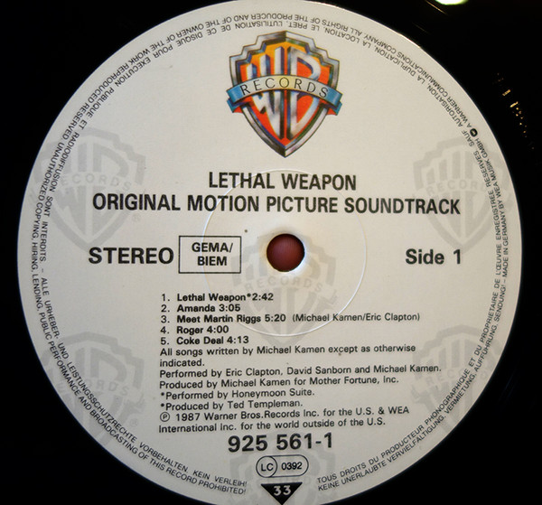 Michael Kamen , David Sanborn , Eric Clapton And Honeymoon Suite - Lethal Weapon: Original Motion Picture Soundtrack | Warner Bros. Records (925 561-1) - 3