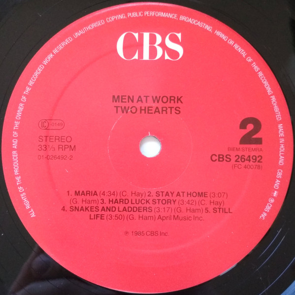 Men At Work - Two Hearts | CBS (26492) - 4