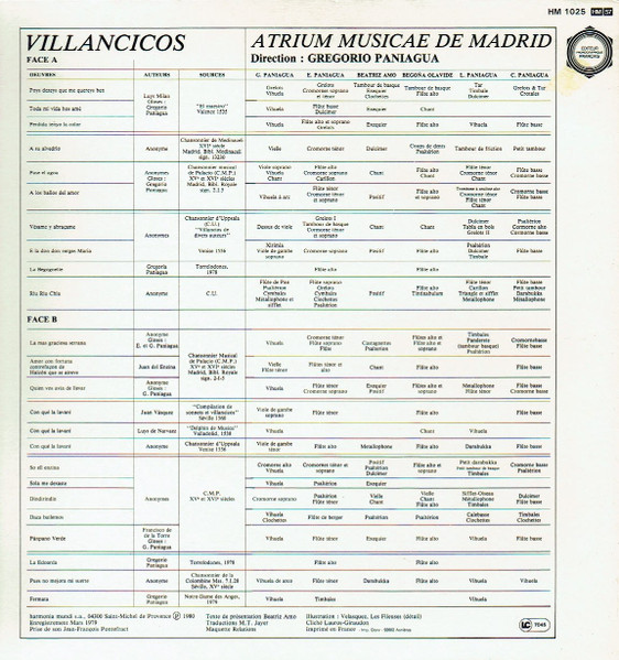 Atrium Musicae De Madrid , Gregorio Paniagua - Villancicos - Chansons Populaires Espagnoles Des 15e Et 16e Siècles [Vinyl] | Harmonia Mundi France (HM 1025) - 4