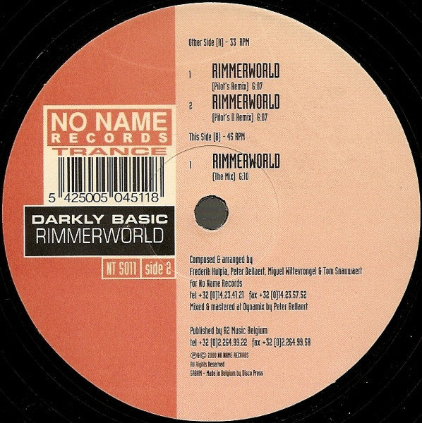 Darkly Basic - Rimmerworld | No Name Records Trance (NT 5011) Darkly Basic - Rimmerworld | No Name Records Trance (NT 5011)