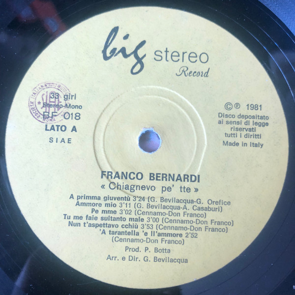 Franco Bernardi - Chiagnevo Pe Tte | Big Star Record (BF 018) - 3 Franco Bernardi - Chiagnevo Pe Tte | Big Star Record (BF 018) - 3