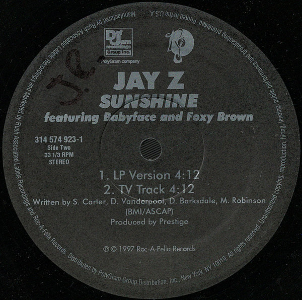 Jay-Z featuring Babyface and Foxy Brown - Sunshine | Roc-A-Fella Records (314 574 923-1) - 2