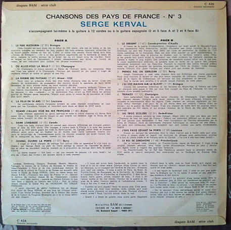 Serge Kerval - Chansons Des Pays De France N°3 | BAM (C. 426) - 2