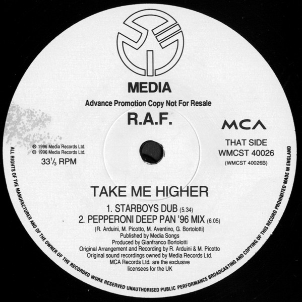 R.A.F. - Take Me Higher | MCA Records (WMCST 40026) - 3