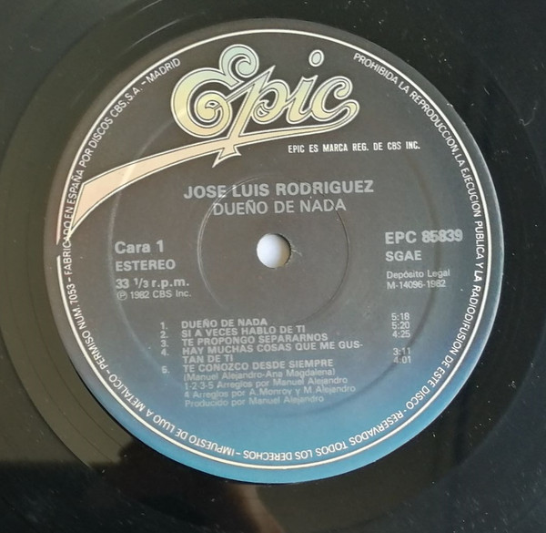 José Luis Rodríguez - Dueño De Nada | Epic (EPC 85839) - 3