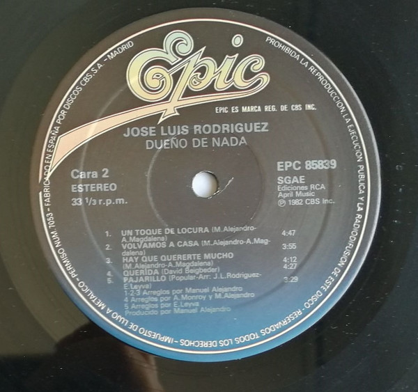 José Luis Rodríguez - Dueño De Nada | Epic (EPC 85839) - 4