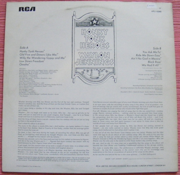 Waylon Jennings - Honky Tonk Heroes | RCA (AFL1-0240) - 3