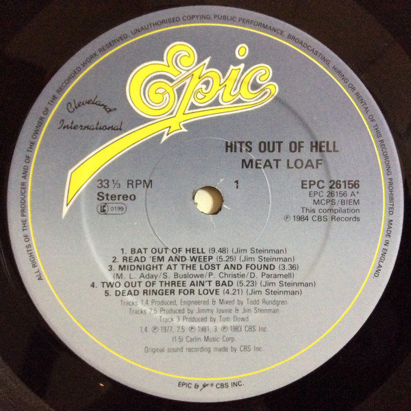 Meat Loaf - Hits Out Of Hell | Epic (EPC 26156) - 3 Meat Loaf - Hits Out Of Hell | Epic (EPC 26156) - 3