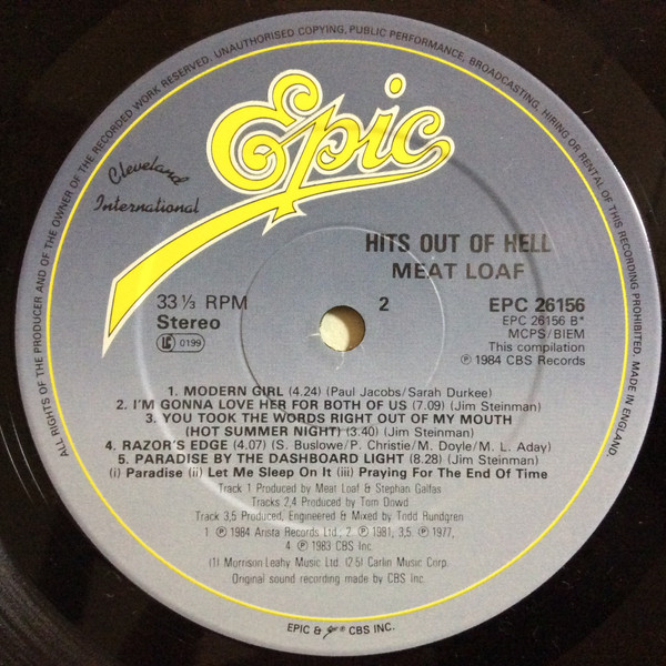 Meat Loaf - Hits Out Of Hell | Epic (EPC 26156) - 4 Meat Loaf - Hits Out Of Hell | Epic (EPC 26156) - 4