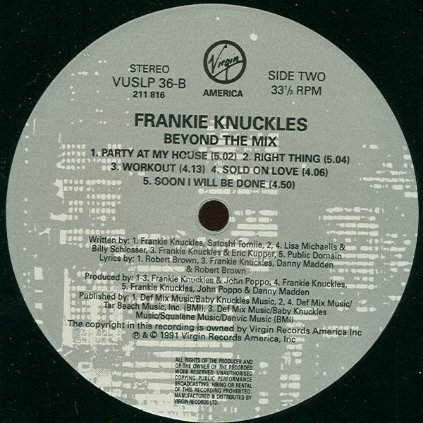 Frankie Knuckles - Beyond The Mix | Virgin America (VUSLP 36) - 3